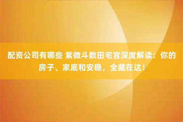 配资公司有哪些 紫微斗数田宅宫深度解读：你的房子、家底和安稳，全藏在这！